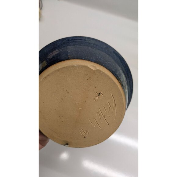 Art Pottery Apple Bell Pepper Baking Dish Blue Glaze Signed - Picture 12 of 15